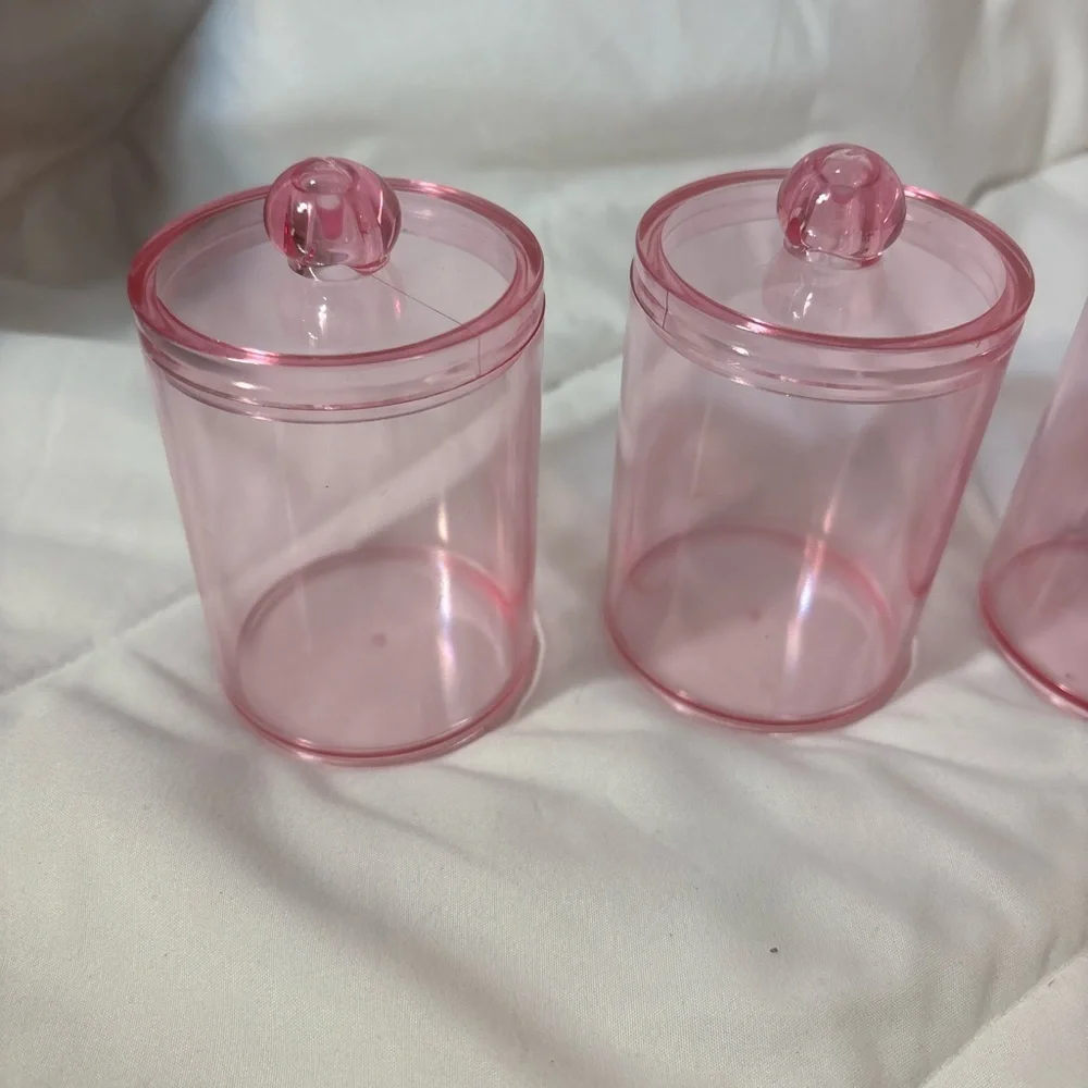 Set of 4 Pink Acrylic Canisters Organizers (Pink)